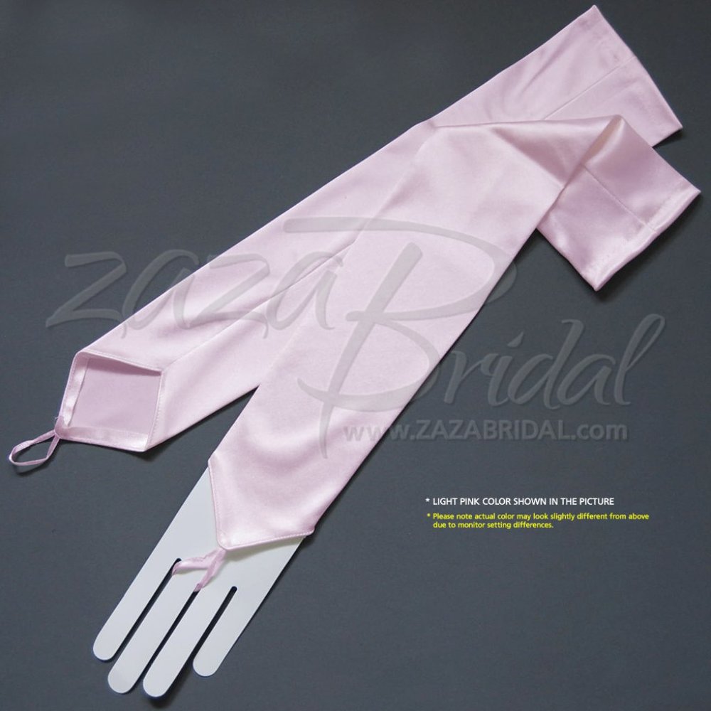 Shiny Stretch Satin Fingerless Gloves Opera Length 16BL - Light Pink
